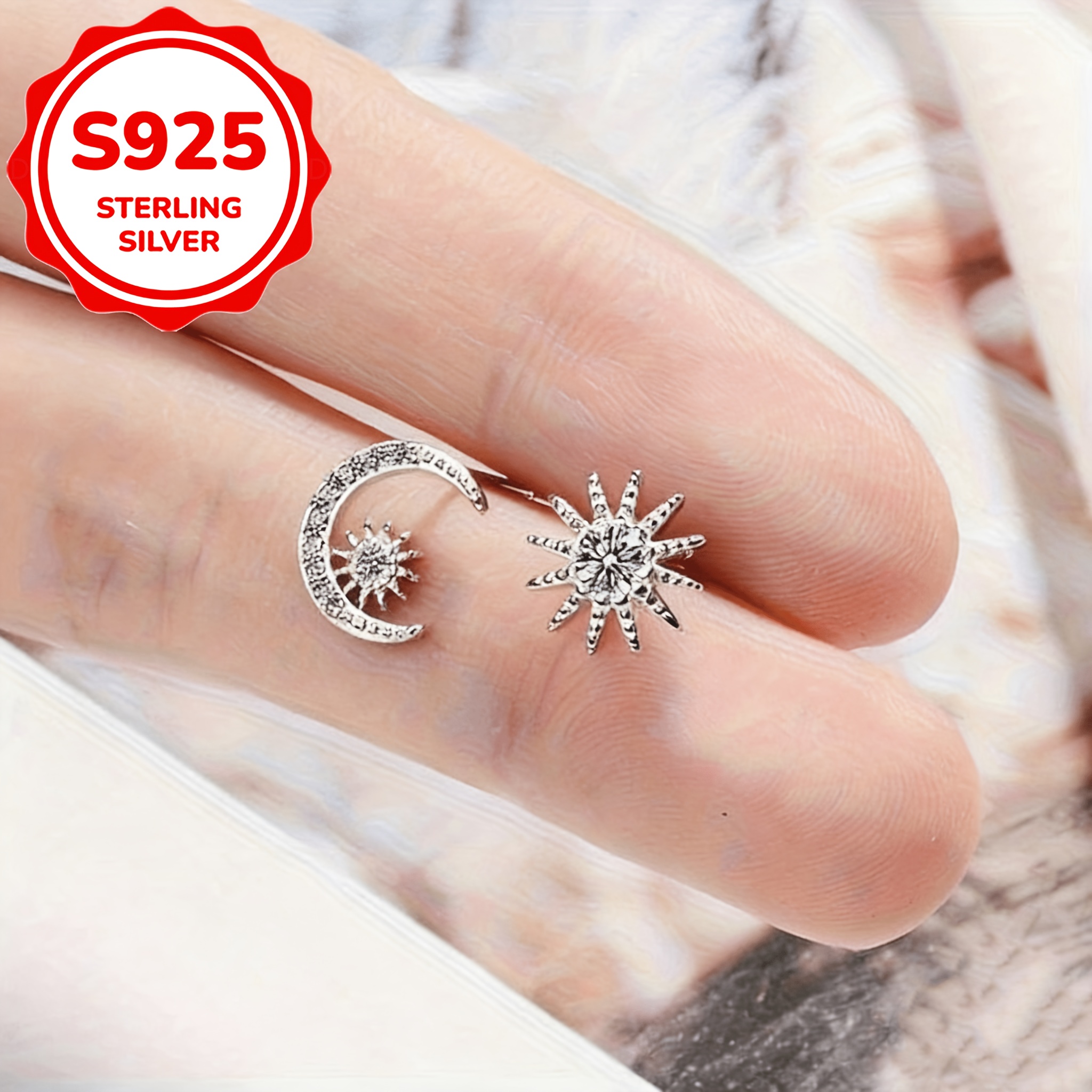 2pcs Women's Asymmetrical Star Earrings, S925 Silver